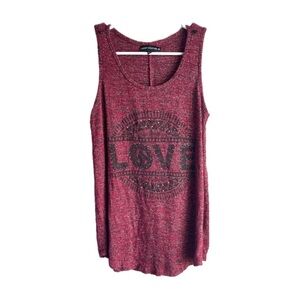 Burgundy Sparkle Tank Top with 'LOVE' Graphic